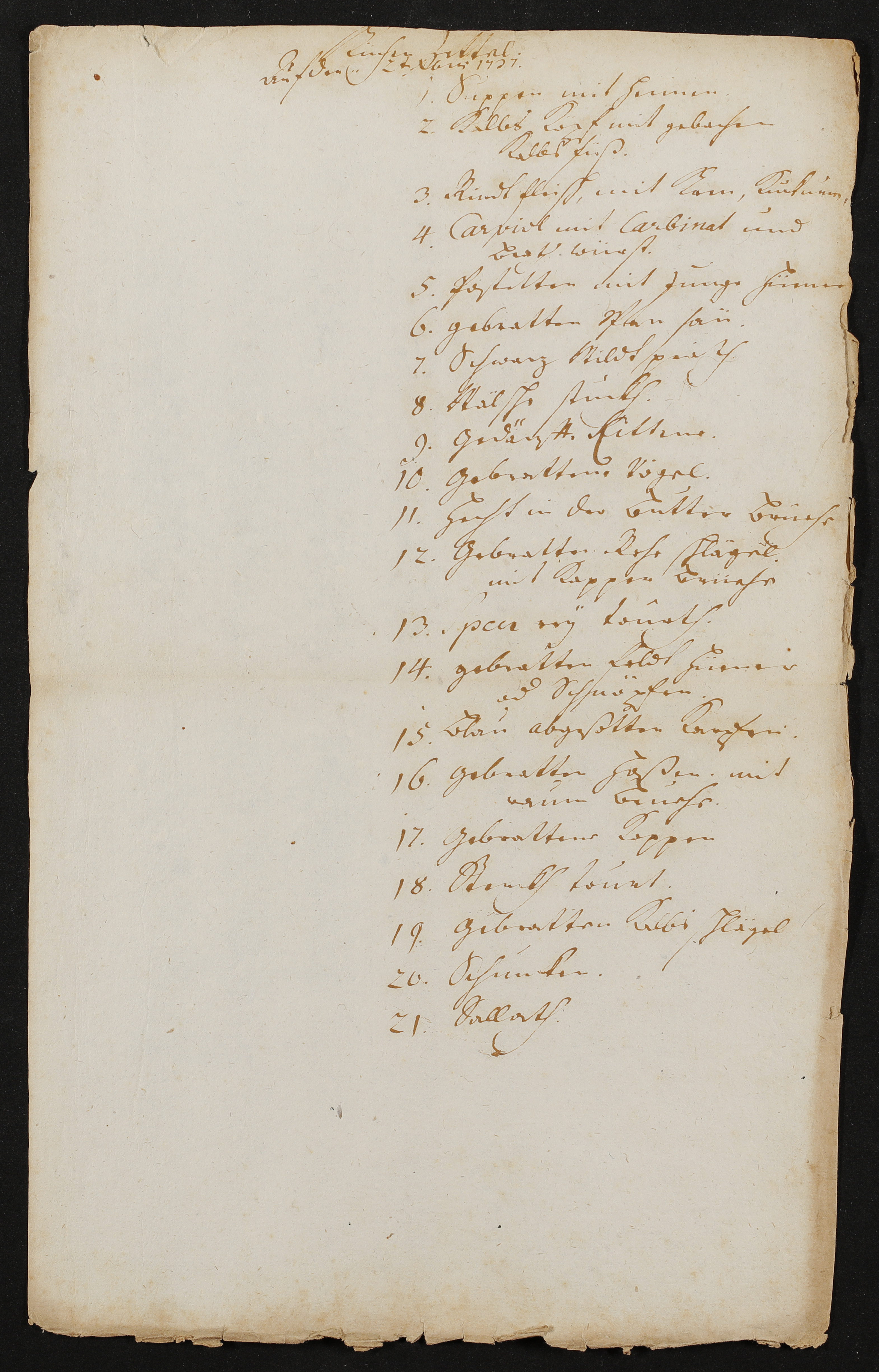 Speisenfolge der Gerichtsmahlzeit vom 2. Dezember 1732